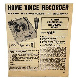 Josely Home Voice Recorder Print Ad Vintage 1950s New York